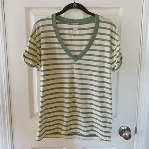 Jigsaw Green and Cream Stripped Tee XS